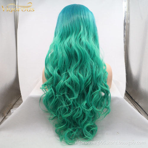 Vigorous ombre long premium high quality straight wave wholesale black women synthetic hair wigs with lace front